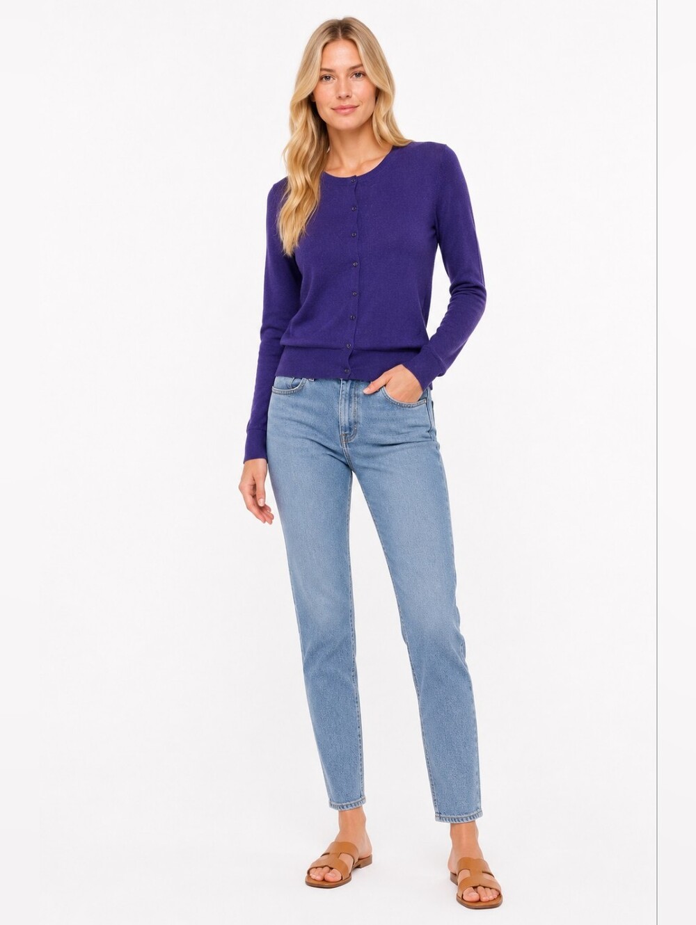 The Limited Size M Purple Wool Blend Knit Button Down Cardigan